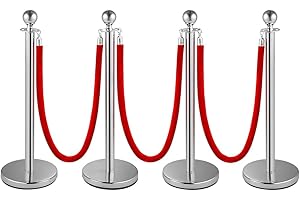YUFANKAI Crowd Control Stanchion, Set with 5 ft/1.5 m Red Velvet Rope, Stanchion Rope Divider, Stainless Steel Queue Barrier Line Divider with Fillable Plastic Base, Airport(4)