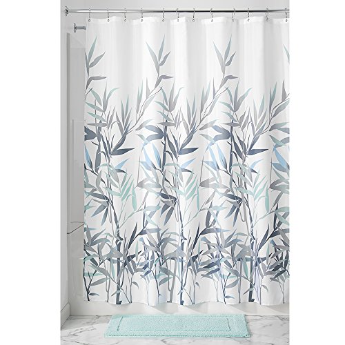 InterDesign Anzu Duschvorhang | waschbarer Duschvorhang in 183,0 cm x 183,0 cm | mit floralem Duschvorhang Motiv | Polyester mintgrün/grau