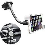 Car Phone Holder,Universal 2-in-1 Car Mount Windshield/ Air Vent Car Cradle With Strong Sticky Gel Pad For iPhone 7/ 7 Plus/ 6/ 5, Samsung Galaxy,HTC LG Huawei and Other 3.5''-6'' Smartphone, 360 Degree Rotation