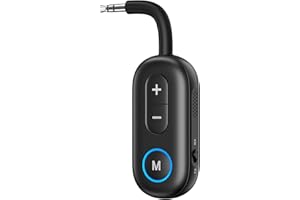 OQIMAX Nadajnik-odbiornik Bluetooth 5.3, przenośny adapter słuchawkowy Bluetooth, bezprzewodowy adapter audio AUX z redukcją szumów, zestaw głośnomówiący, 14 godzin odtwarzania