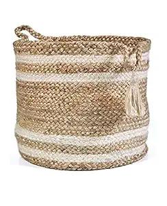 GOODIE Jute Planter Pots/Storage Basket with Handle, Multi-Purpose use for Bathroom Living Room (10x12 Inches)