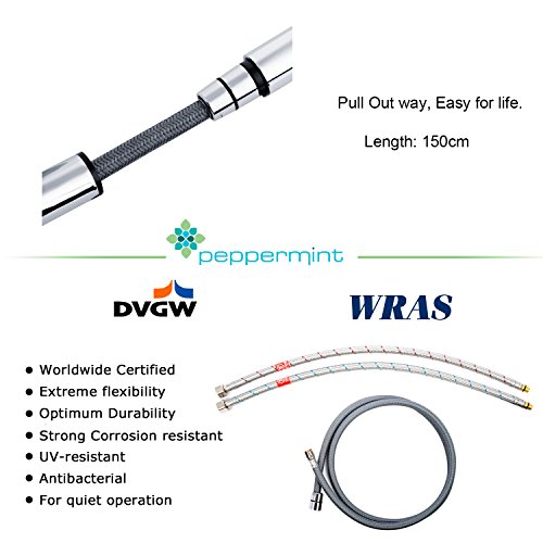 Waschtischbatterie Küchenarmatur bleifrei KTW-A geprüft mit herausziehbare Brause 2 Starhlarten Modern Design Verchromt Armatur Spüle - 3