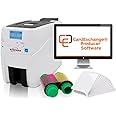 idproductsuk Pointman Nuvia N15 Single Side ID card printer bundle, with 100 card hopper feed including YMCKO Colour Ribbon 100 PVC Cards and design software to start your card printing
