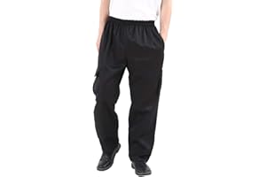 NIDEEN Men's and Women's Black Baggy Chef's Pants Floral Restaurant Work Pants and Kitchen Uniform Loose Cargo Style Chef Trousers