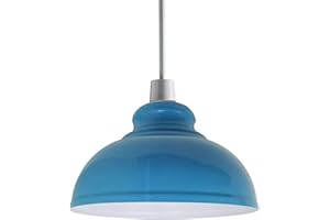 LEDSone Retro Blue Metal Ceiling Lampshade 29cm Easy Fit Modern Hanging Pendant Lightshade for Bedroom Dining Room Hallway Office Industrial Kitchen Restaurant Bar
