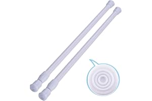HILLHOME 2 Pack Small Tension Rods 15.7 in to 28 Curtain Rods Window Rods in Extendable Width Spring Cupboard Bars for Kitchen Utensils, Closet, and Cabinet, Fit in The Spaces to Stay Up (white) (2 pcs-white)