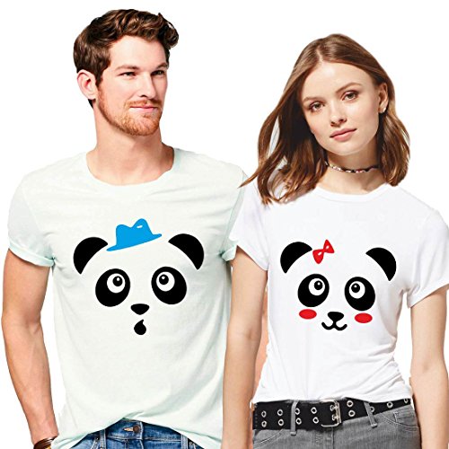 Hangout Hub HH107 Couple Men's & Women's Cotton Printed Regular Fit T-Shirts (Pack of 2) - Cartoon Faces