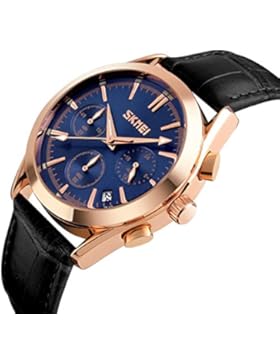 Herren Luxus Echtes Lederband Wasserdicht Geschäft Lässig Uhren Männer Datum Kalender Chronograph Multifunktion...