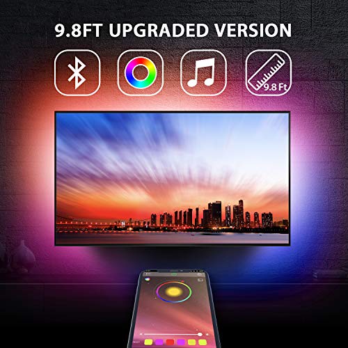 TV Backlights USB LED Strip light Kit 3m for 46"-55" TV, Mirror, PC, APP Control Sync to Music, Bias Lighting, 5050 RGB Waterproof IP65 USB LED Strip Lights Compatible with Android iOS