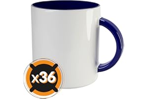 PixColor - 36 Tazas de sublimación de cerámica blanca con interior de color azul marino | 350 ml de capacidad (11 oz) | Categoría AAA | Aptas para microondas y lavavajillas | Compatibles con Cricut