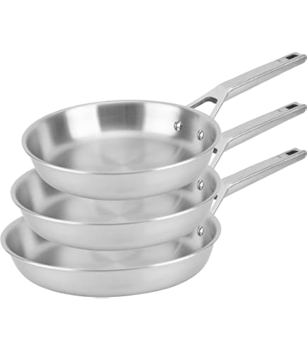 COOKNANO Lot De 3 Poêles à Frire (20 Cm + 24 Cm + 28 Cm) Poêle Antiadhésive En Acier Inoxydable à 4 Couches Poignée Ergonomique Compatible Tous Feux Dont Induction