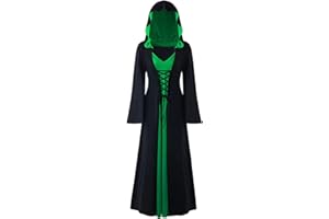CNVAUIE Halloween Vintage Witch Dress, Women Renaissance Medieval Costume Dress, Halloween Vampire Witch Hooded Costume
