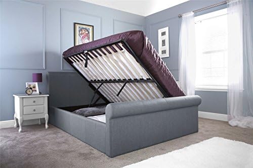 Deerchair Furniture CAROLINA HOPSACK OTTOMAN BED FABRIC GAS SIDE LIFT STORAGE 4FT6 DOUBLE SIZE BED FRAME SILVER INCLUDES TUFTED BONNELL SPRING 22CM MATTRESS WITH MEMORY FOAM