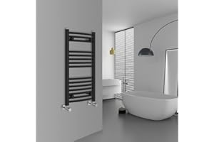 WarmeHaus Modern Bathroom Heated Towel Rail Ladder Radiator 800x400mm Curved for Bathroom Kitchen Black