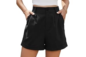 BEIGAI Damen Shorts Sommer Leinen High Waist Shorts mit Taschen