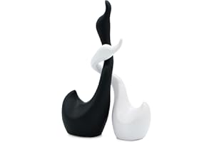 FEINKNICK Kochająca się ceramiczna para łabędzi w kolorze czarno-białym - zestaw rzeźb z dwoma łabędziami - figura dekoracyjna o wysokości 23 cm - szczęście i harmonia - figura dekoracyjna łabędzie czarno-białe na prezent