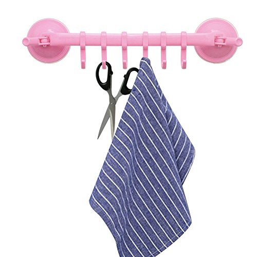 Blue Vessel Handtuch-Utensil Rack Kleiderbügel 6 Haken Küche Hängenden Regale Kunststoff-Halter (Rosa) - 2