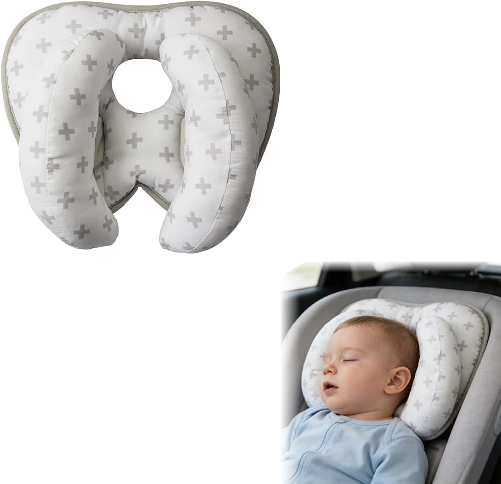 FHRYNA Almohada cervical para bebé, almohada para apoyar la cabeza para recién nacidos, almohada cervical 2 en 1, almohada de viaje para apoyar la cabeza en cochecitos (gris)
