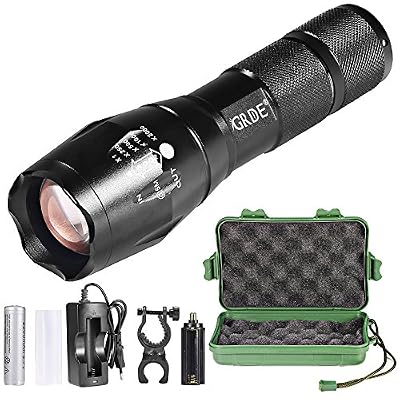 GRDE Lampe Torche de Poche LED 900LM Faisceau réglable et Rechargeable, Super Lumineuse Intensité Ajustable 5 modes (Pile rechargeable incluse)