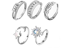Geaanen 5 Pezzi Anello Spinner Contro Ansia,Anello Antistress Donna,Anello per Donna dDi Ansia,Regolabile Anello per Donna di Ansia,Taglia Unica,Regalo per Donne e Ragazze (Cinque Stili)