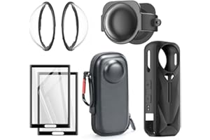 FEEGOW Set de protection pour appareil photo Insta 360 X5 - Coque rigide + coque en silicone + protecteur d'objectif + film protecteur d'écran + sac de rangement - Protection intégrale anti-rayures