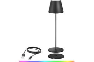 ‎UUFFOO Dimmbare LED Akku Tischleuchte, Indoor & Outdoor Wiederaufladbar Tischlampe Kabellos mit USB Ladestation,Warme Lichtfarbe 3000K+RGB 240LM tischleuchte akku für Restaurant Garten (A-Schwarz)