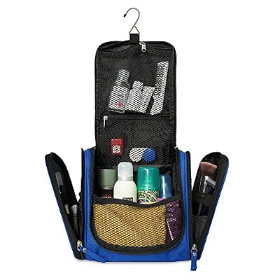 Trousse de toilette spacieuse avec crochet de fixation | Grand kit de voyage pour hommes & femmes | Sac de toilette résistant à l'eau avec de nombreux compartiments (bleu)