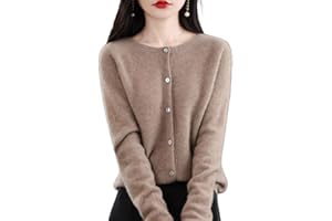TeysHa Cardigan en Cachemire pour Femmes, Pull en Laine à col Rond boutonné à Manches Longues, Pull élastique en Tricot Doux et Chaud