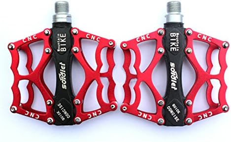SXTSPO Mountain Bicycle Bike Pedals, CNC Aluminum Alloy Super Light Pedal Plate with Super Light Stable Plat, Red