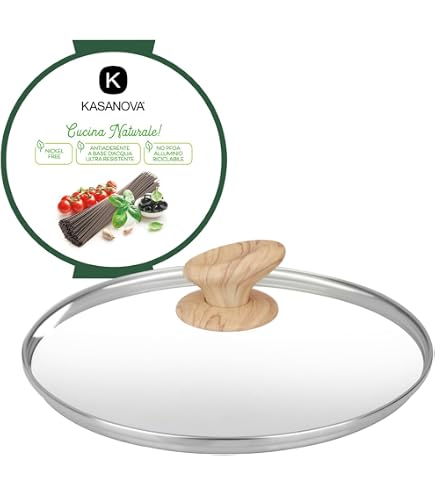 Couvercle En Verre 20 Cm Black Stone KASANOVA - Design Noir Avec Bouton Bois