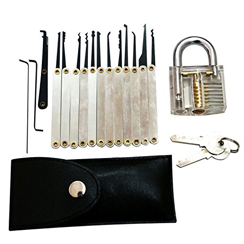 SUNNOW® Professionelle Lockpicking und 12-teiliges Pick-Set Sichtbar Übungschloss Vorhängeschloss Praxis Hangschloss mit Schlüsseln (Silbern) - 2