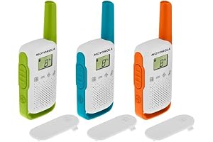 Motorola Moto T42 Talkabout PMR446 2-Way Walkie Talkie Portable Radio’s (One Pack of 3), Green, Blue and Orange