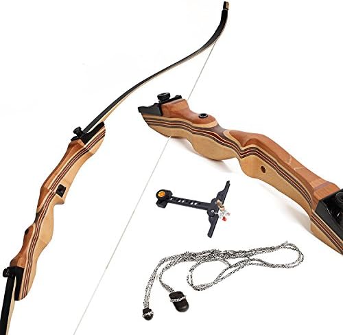 Visenta Recurve Bow Takedown Archery Hunting Bow Wooden Riser Right Left Hand for Adult Children 48" 54" 62" 66" 68" Draw Weight 10lbs to 40lbs