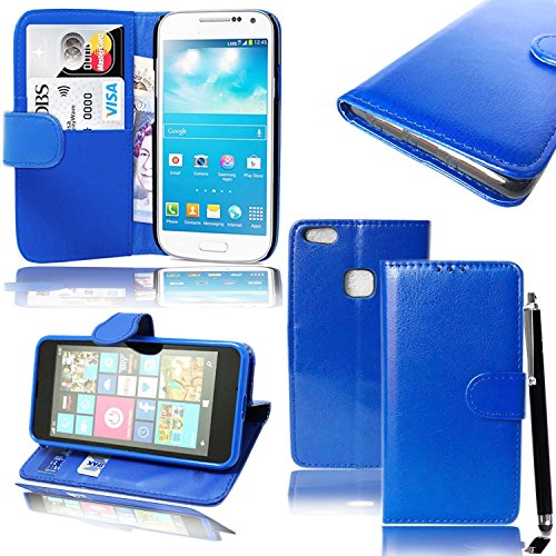 Huawei P10 Lite Custodia - Mobile Stuff Lussuosa PU Cover Custodia Protettiva Portafoglio da Mano per Huawei P10 Lite 2017 Smartphone + Free Stylus Pen (Plain Blue Book)