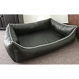Orthopaedisches Hundesofa Hundebett Kunstleder Ortopedico Hundebettenmanufaktur 80 cm X 60 cm mit Viscoschaum Matratze (schwarz)