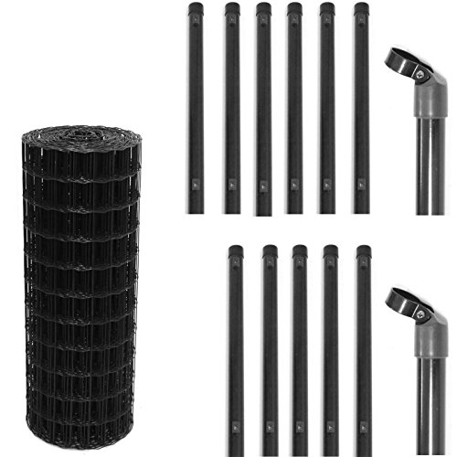 Gartenzaun Set Anthrazit - 8 Größen wählbar - Maschung 10 x 7,5 cm - RAL 7016 Schweißgitterzaun Zaunset Zaunpfosten Maschendraht Komplettset (0,8 x 25 Meter)