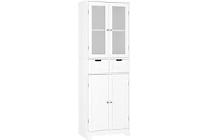 HOCSOK Meuble de Salle de Bain, Meuble de Rangement avec Tiroirs et Armoire avec la Porte, Armoire Haute en Bois pour Salon, Cuisine, Blanc