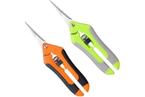 Oneyijun Sécateurs et ciseaux, Secateur de Jardin, Sécateur de Jardinage à Main Ciseaux Bonsai pour Plantes, Fleurs, Branches, Roses, Bonsaïs, Légumes, Fruits (Vert + Orange, 2 pièce)