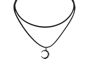 Lusofie Gothic Boho Moon Choker Necklace - Adjustable Black Moon Pendant Goth Jewelry for Women, Halloween Christmas