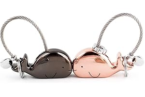 DOJOYKEY Joykey Portachiavi Amante 1 Pair balena Forma Portachiavi con Bocca Magnetica, regalo per Coppia Fidanzata, Lega di zinco,Nero lucido e oro rosa