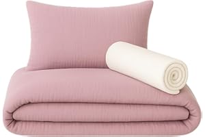 Lovely Hippo - Sábana bajera de 80 x 160 cm + funda nórdica (100% muselina de algodón) 120 x 170 cm + funda de almohada (100% muselina algodón) 40 x 60 cm – Juego de 3 piezas de 80 x 160 cm – Suave y