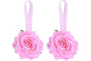 Moraphee 2 Pezzi Tieback con Fibbia per Tenda con magneti Stick Anywhere Holdbacks per Tenda con Finestra Rose Flower Rope, Lunghezza 40cm-Pink
