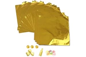 CHUANGOU Imballaggio Foglio di Alluminio per Cioccolato, Involucri di Caramelle di Alluminio, Carta stagnola per Cioccolatini per Cioccolatini Fai da, Oro, 8 x 8 cm 100 Pezzi