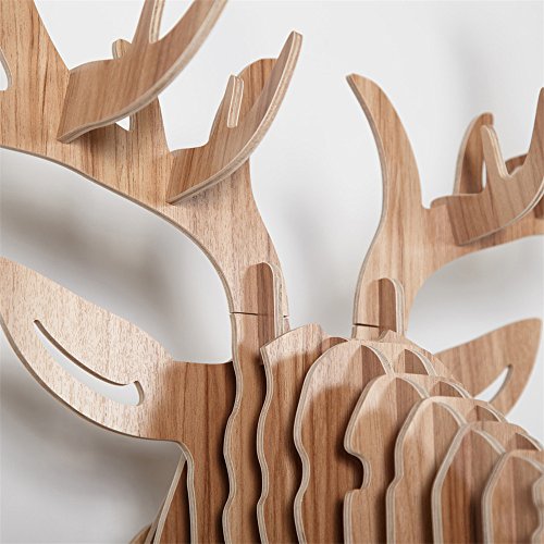HROOME Rätsel Hirschkopf Wanddeko Hirschgeweih Deko Weihnacht Holz Dekorativ Hirschkopf Wanddekoration für Weihnachten - 4