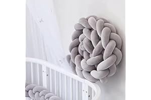 ‎BETTSCHLANGE Bettschlange Geflochten, Baby, Babybett Umrandungen, Kantenschutz Bettumrandung Knotenkissen, Seitenschläferkissen, Baumwolle Schlafkissen Kissen,Grau,150cm