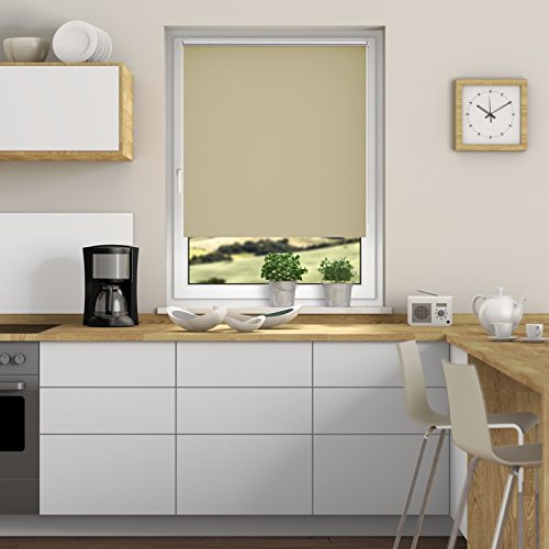 DESWIN Rollos – Set: Verdunkelungsrollo + Premium-Klemmhalter – 55 x 160 cm BEIGE – (KlemmFix Rollo mit Metallkette, Klemmhaltern, Rollo-Magnete, Halter zum Schrauben) - 2