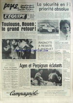 Download EQUIPE (L') [No 11193] du 10/05/1982 - LA SECURITE EN F1 - WATSON - TOULOUSE ET ROUEN - RAGNOTTI - ANDRUET - HINAULT - AGEN ET PERPIGNAN - RUGBY - ATHLETISME - LAURENCE MACHABEY - BOXE - MUNDINE - ESCRIME - HAND - MOTO.