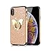 Produktbild Artfeel Bling Glitzer Hülle für iPhone XS,iPhone X Hülle,Glänzend Weich Silikon Handyhülle mit Schmetterling Ring Halter Ständer,Ultra Dünn Leicht Flexibel TPU Stoßfest Schutzhülle-Gold