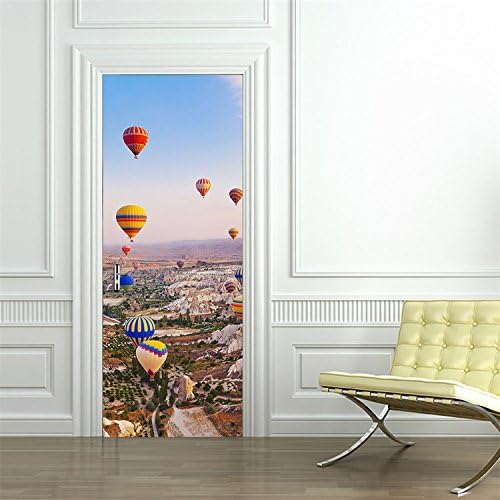 Yanqiao Hot Air Ballon Mountain Door Decal Stickers Removable Art Home Decorations DIY Wallpaper Easy to Apply 77*200CM/30.3*78.7" 2Pcs/Set,mix