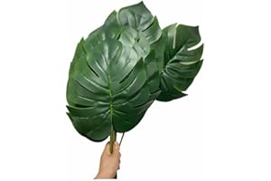 RIKYO 10 hojas verdes grandes de 54.5 cm, hojas de palmera tropicales artificiales de Monstera, hojas tópicas de palma para decoración del hogar, cocina, decoración de boda, tamaño de hoja verde 12.5 x 10